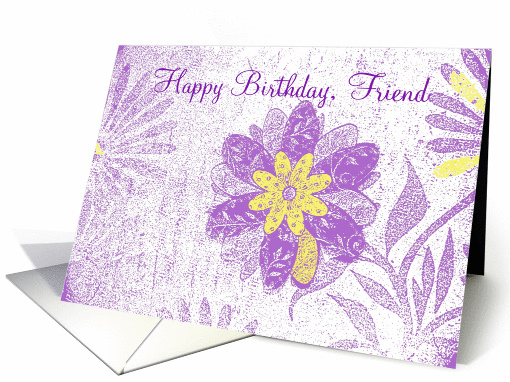 Birthday, Friend, soft flowers purple yellow card (371850)