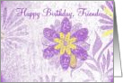 Birthday, Friend, soft flowers purple yellow card