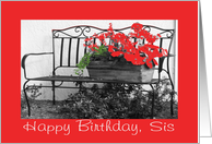 Birthday, sister, bench & flowers card