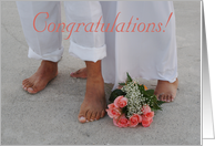 Congratulations, wedding, Bare feet in Sand card