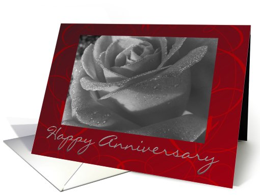 Happy Anniversary, black & white rose card (459320)