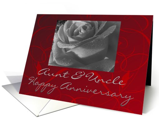 Aunt & Uncle, Happy Anniversary, black & white rose card (459351)