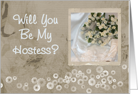 Hostess invitation, bride with boquet card