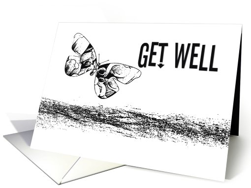 Get Well, black & white butterfly card (463588)