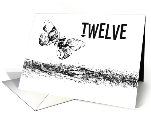 12th Birthday, black & white butterfly card (463594)
