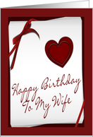 Happy Birthday, Wife, Heart & ribbon card