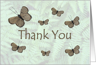 Thank You, brown butterflies on ferns card