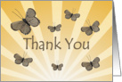 Thank You, brown butterflies on yellow sunburst card