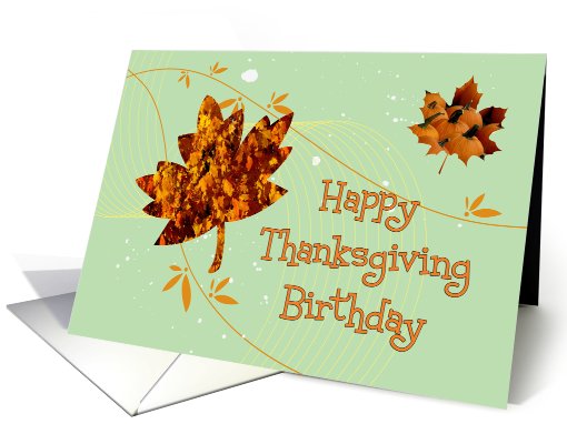 Happy Thanksgiving Birthday, Leaves & Pumpkins card (499853)