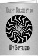 Birthday Boyfriend, black buzzsaw pattern card