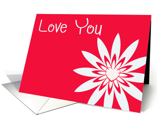 Love You, red & white flower with heart card (584126)