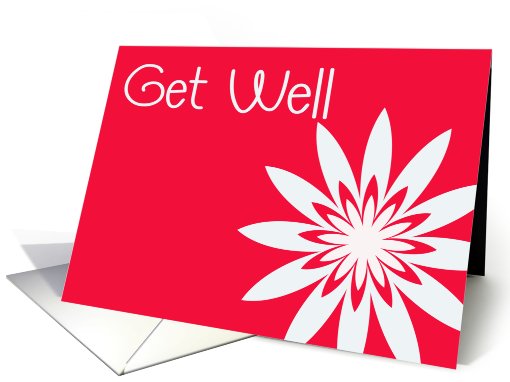 Get Well, red & white flower with heart card (585882)