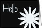 Hello, black & white flower with heart card