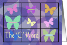 Cancer recovery, colorful butterfly on lue card