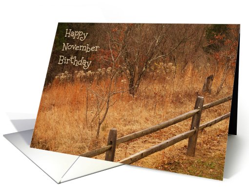 Happy November Birthday, fall scene with fence card (753047)
