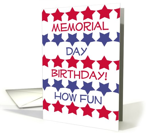 Memorial Day Birthday, red & blue stars on white & white card (773237)