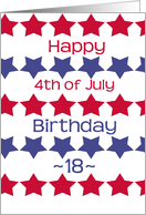 18th birthday on 4th of July, red and blue stars card