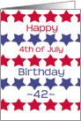 42nd birthday on 4th of July, red and blue stars card