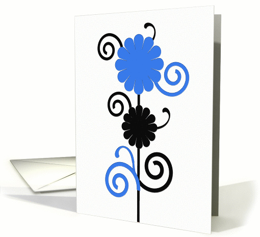 Birthday, bright blue & black digital art flowers card (892802)