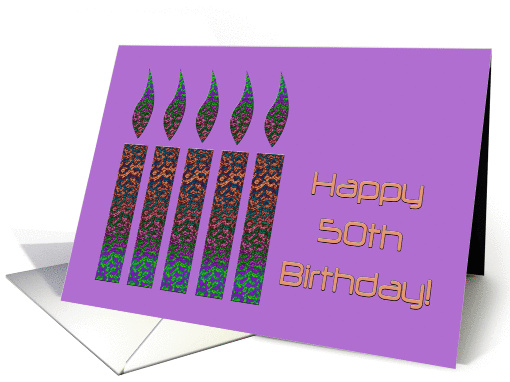 Happy 50th Birthday, two multi-colored candles card (905185)