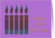 Happy 50th Birthday, two multi-colored candles card
