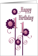 Happy Birthday, 11, pink and purple flowers card