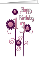 Happy Birthday, 13, pink and purple flowers card