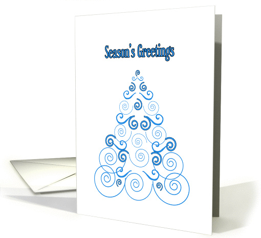 Season's Greetings, Christmas Tree of Scrolls in blue card (945687)