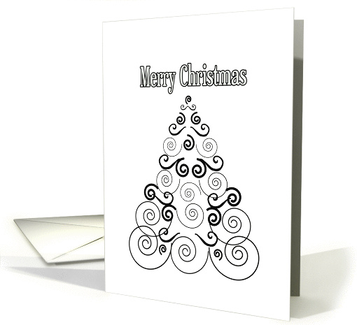 Merry Christmas, Christmas tree in black & white scroll card (946076)