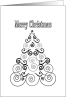 Merry Christmas, Christmas tree in black & white scroll card