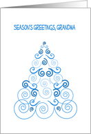 Season’s Greetings, Grandma, Christmas tree in blue & white scroll card