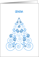 Christmas, Grandma, Christmas tree in blue & white scroll card
