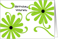 Birthday Wishes, two big bright green flowers card