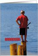 Grandson’s Birthday, boy fishing from stump card
