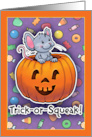 Trick or Squeak Halloween Mouse with Multicolor Background card