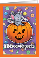 Trick or Squeak Halloween Mouse with Multicolor Background card