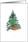 Christmas, Bunnies in Snow With Pine Tree card