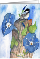 Morning Glories and Chickadee card