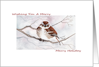 Happy Holidays, Illustrated Sparrow Christmas Card