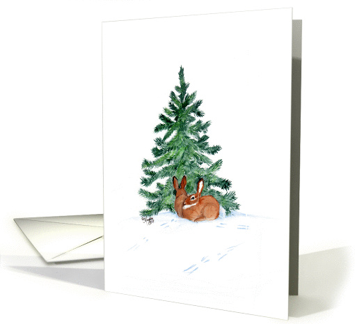 Christmas, Bunnies in Snow With Pine Tree card (881582)