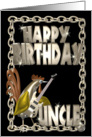 Rooster playing guitar for Happy Birthday Uncle-blank card