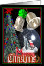 Christmas bells ring as tree lights glow card