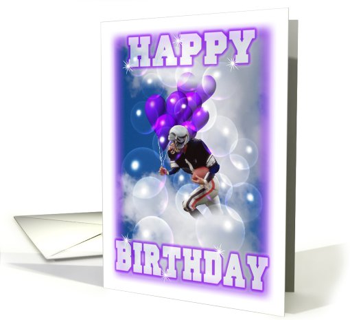 Fooball player rushes balloons and birthday wishes card (696458)