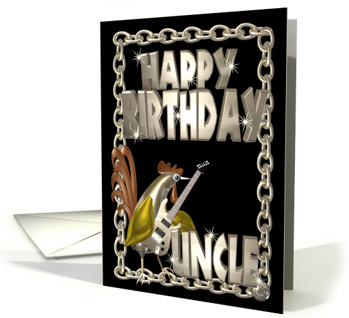 Rooster playing guitar for Happy Birthday Uncle-blank card (772037)