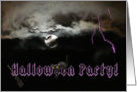 Halloween Party Invitation/Full Moon, Bats, Black Cat card