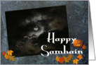 Happy Samhain/Full Moon, Bats, Fall Leaves-Pagan Festival card