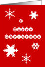 Merry Christmas-White Snowflakes and Baubles on Red card