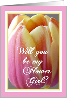 Will you be my Flower Girl?-Tulip in pink and yellow close-up card