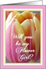 Will you be my Flower Girl?-Tulip in pink and yellow close-up card