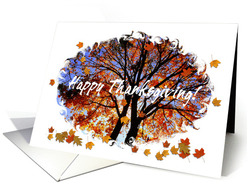 Happy Thanksgiving! Autumn Colors/Tree with falling leaves card